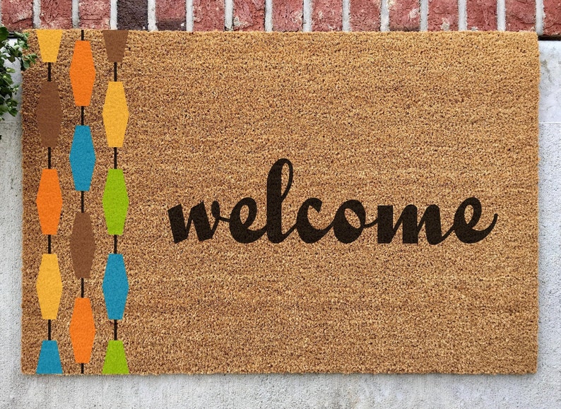 Midcentury Modern Personalized Door Mat // Hand-Painted Door Mat // Personalized Welcome Mat // Retro Door Mat // Colorful Door Mat image 4