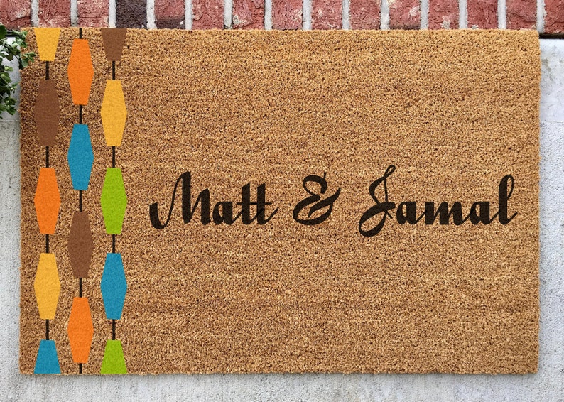 Midcentury Modern Personalized Door Mat // Hand-Painted Door Mat // Personalized Welcome Mat // Retro Door Mat // Colorful Door Mat image 2