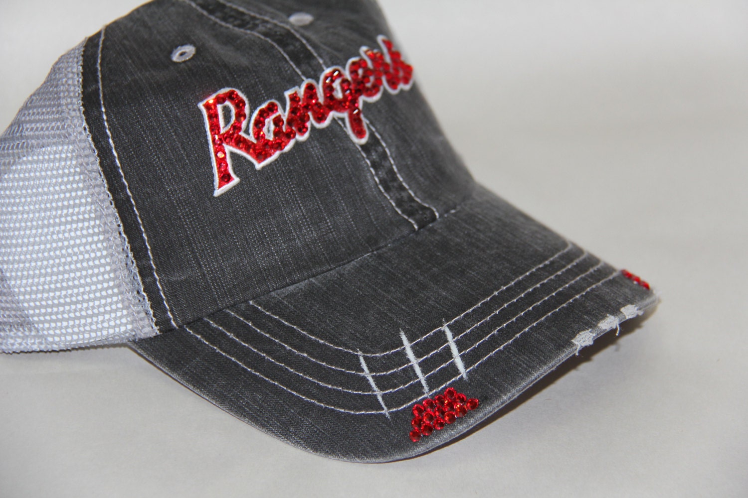 Texas Rangers Bling Hat - Distressed Grey Baseball Cap With  display picture 1