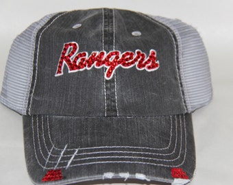 Texas Rangers Bling Hat - Distressed Grey Baseball Cap With  display picture 3