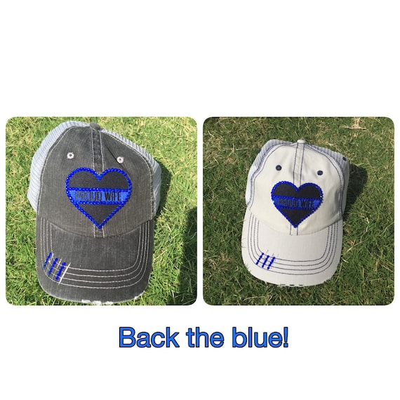Blue line bling hat "proud wife" police/law enforcement
