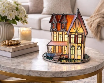 Tiffany Stained Glass House – Country Victorian Cottage – Illuminated Sculpture –