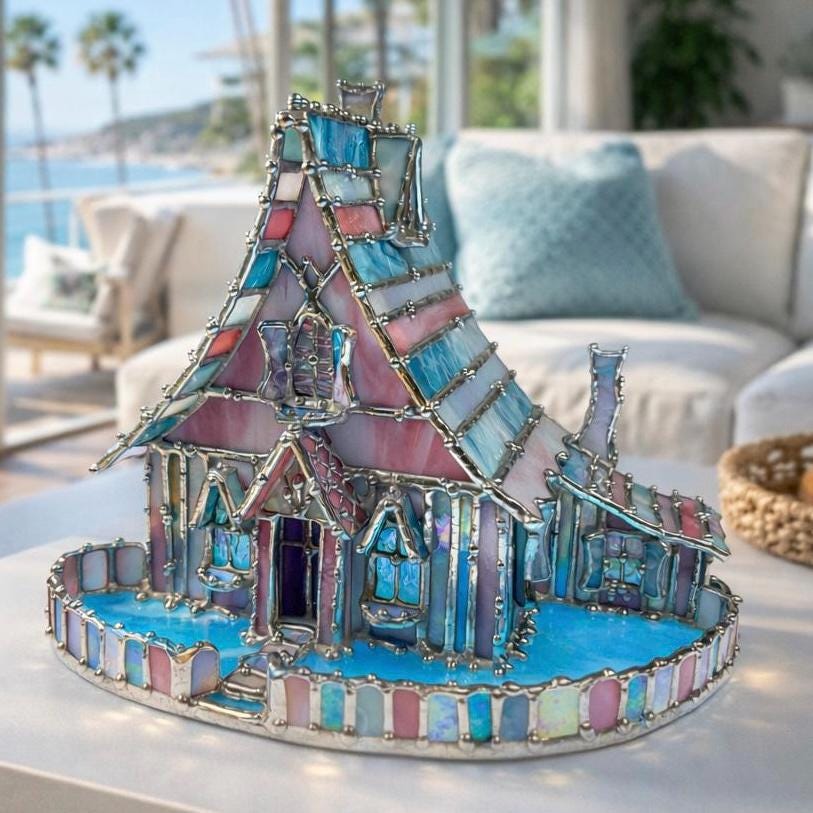North Star Cottage Stained Glass House – Tiffany Style Sculpture