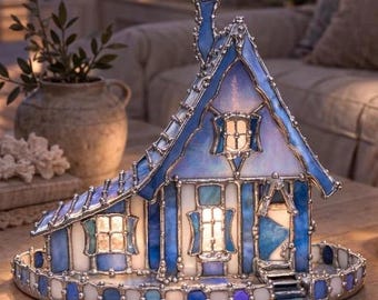 Montecito Cottage Stained Glass House - Tiffany Style Sculpture