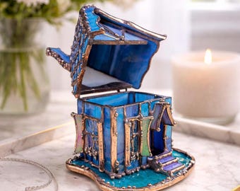 Tiffany Style Stained Glass Keepsake House - Seacliff Cottage - Cobblestone Cottage Collection