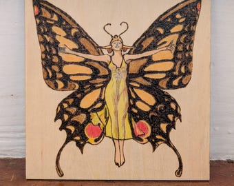 Hand Wood Burned Art piece. 6" x 6" square.