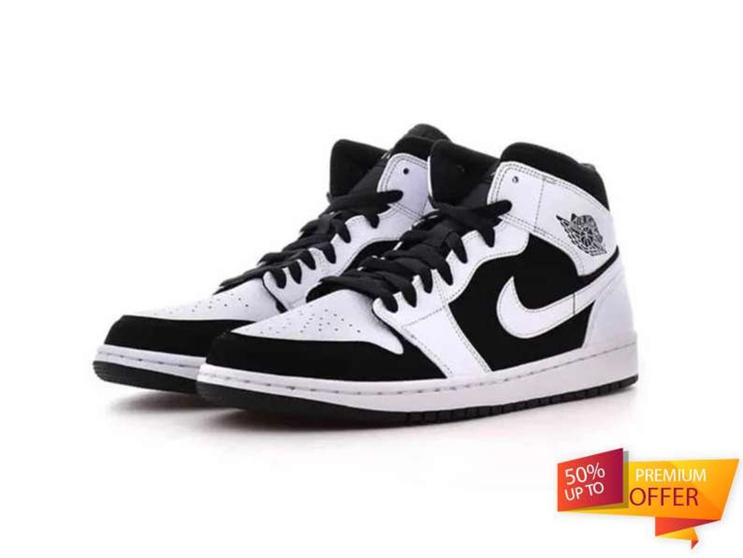 Custom Air Jordan 1 Mid White Black Custom Air Jordan 1 AJ1 Etsy