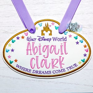 Étiquette de poussette inspirée du château de Disney, étiquette de fauteuil roulant, étiquette de scooter, étiquette de promeneur, étiquette de nom, coloris pastel, princesse, fille