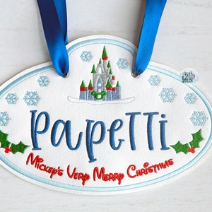 Disney Christmas Castle Inspired Stroller Tag, Wheelchair Tag, Scooter Tag, Walker Tag, Name Tag, Christmas Party, Very Merry