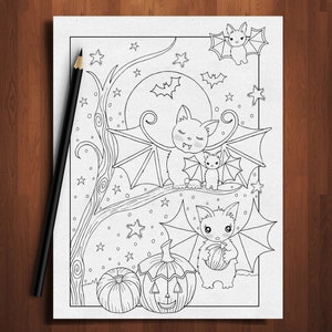 Batbat Coloring Pagehalloween Coloring Page Halloween Fun | Etsy