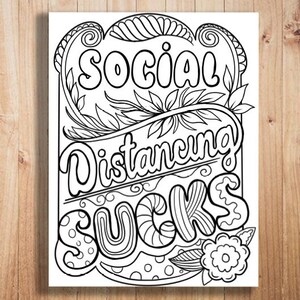 Social Distancing Adult Coloring Pages  Quarantine Coloring Book, sweary coloring page, swear word, swear word coloring page