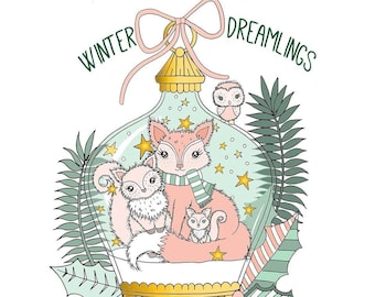 WINTER DREAMLINGS  Printable Digital coloring book - A Beautiful Christmas Coloring Book, coloring pages Fantasy art