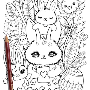 PRINTABLE Cute Easter Coloring Page, Hand-Drawn Coloring Sheet, Easter Doodles Coloring Page, Kids Coloring Page, Adult Coloring image 1