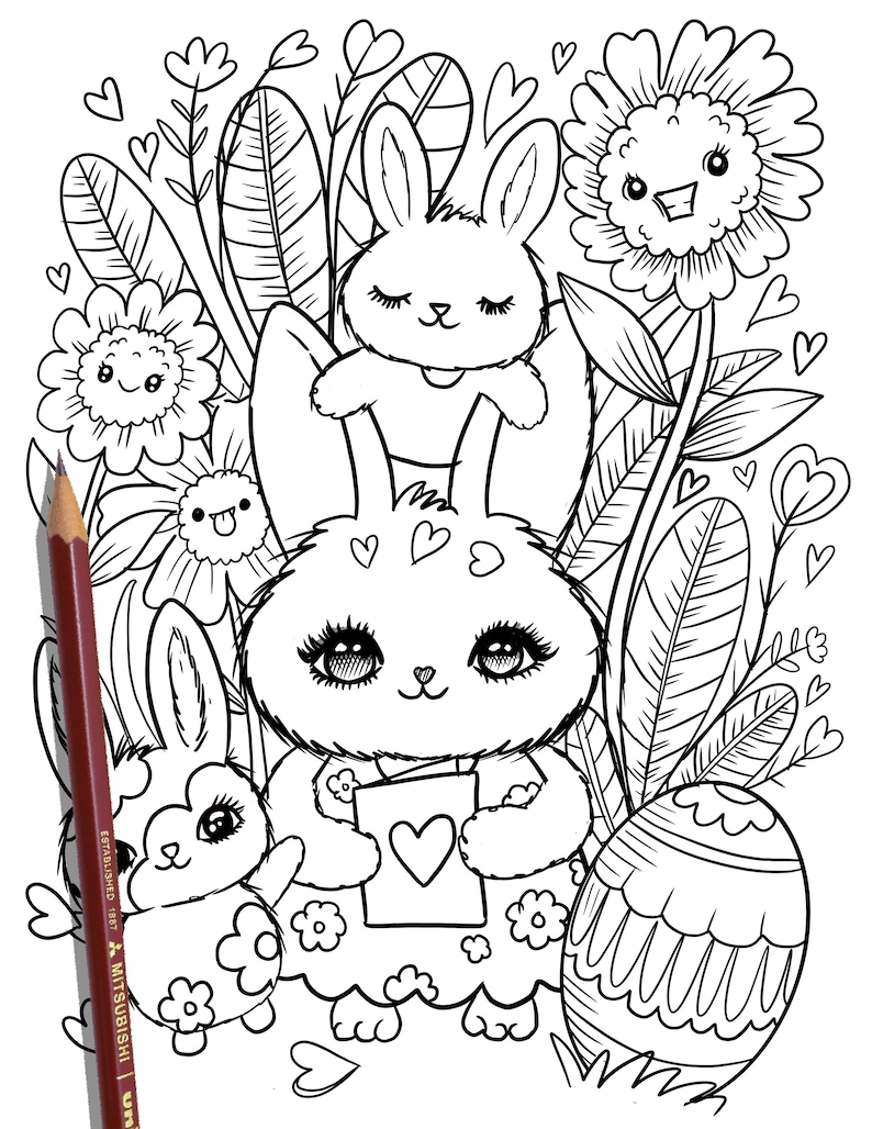 PRINTABLE Cute Easter Coloring Page, Hand-Drawn Coloring Sheet, Easter Doodles Coloring Page, Kids Coloring Page, Adult Coloring image 1