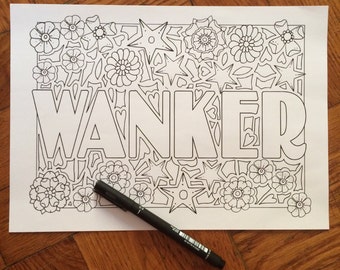 sweary coloring page - wanker , Swearing Coloring Pages, Sweary Coloring Book , Sweary, Coloring Book For Adults , Zentangle