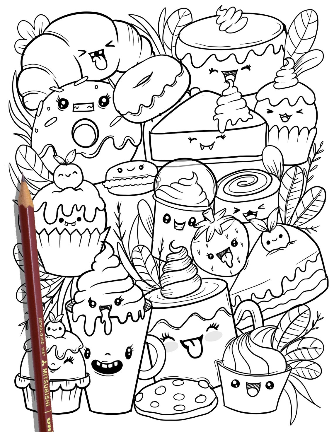 PRINTABLE Cute Dessert Coloring Page Hand-drawn Coloring - Etsy Hong Kong