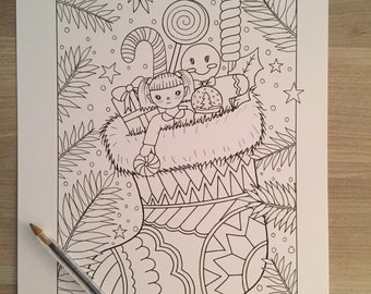 Christmas coloring page xmas coloring page,  CHRISTMAS coloring page , Hand Drawn Adult Coloring Page Download, Edwina Mc Namee