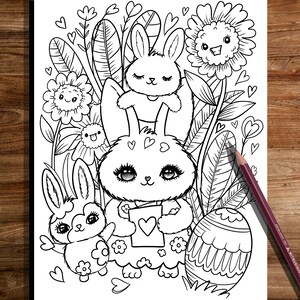 PRINTABLE Cute Easter Coloring Page, Hand-Drawn Coloring Sheet, Easter Doodles Coloring Page, Kids Coloring Page, Adult Coloring image 2