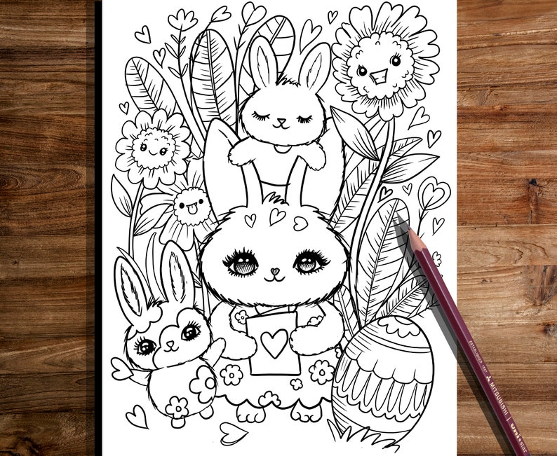 PRINTABLE Cute Easter Coloring Page, Hand-Drawn Coloring Sheet, Easter Doodles Coloring Page, Kids Coloring Page, Adult Coloring image 2