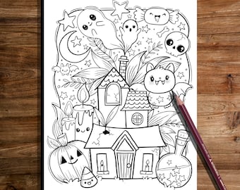 haunted house coloring page,halloween coloring page, halloween fun, halloween witch, whimsical coloring page, Halloween coloring page