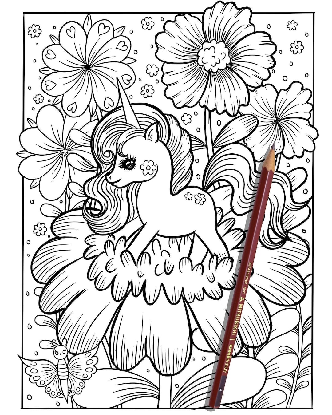 Unicorn Unicorn Coloring Page Unicorns Coloring Page for - Etsy