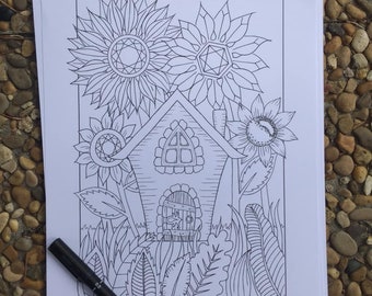 autumn house, coloring page,halloween coloring page, halloween fun, halloween witch, whimsical coloring page, Halloween coloring page