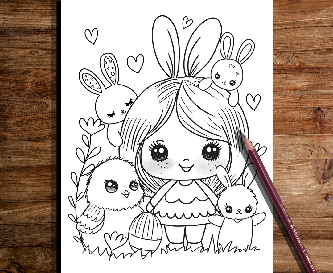 PRINTABLE Cute Easter Coloring Page, Hand-drawn Coloring Sheet, Easter ...