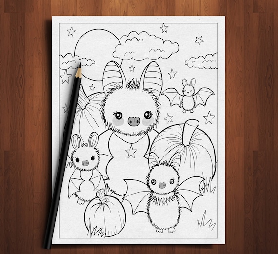 bat family ,bat coloring page,halloween coloring page, halloween fun, halloween witch, whimsical coloring page, Halloween coloring page