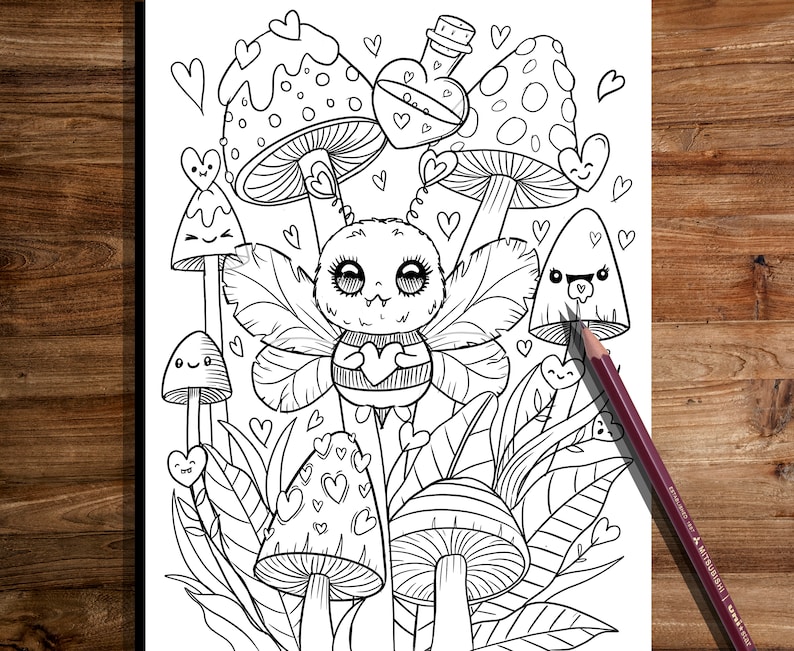 PRINTABLE Cute kawaii Coloring Page, Hand-Drawn Coloring Sheet, cute Doodles Coloring Page, Kids Coloring Page, Adult Coloring image 2
