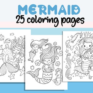 Mermaid Coloring Pages | 30 Pages | Cute Coloring Pages | For Kids and Adults | Digital Download