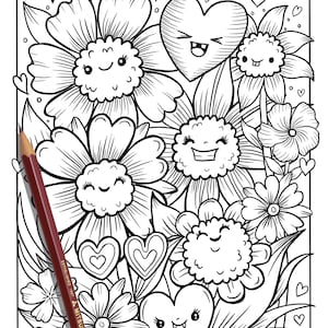PRINTABLE Cute flowers Coloring Page, Hand-Drawn Coloring Sheet, flowers Doodles Coloring Page, Kids Coloring Page, Adult Coloring