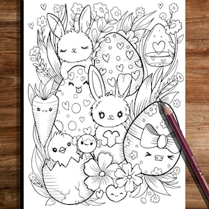 PRINTABLE Cute Easter Coloring Page, Hand-Drawn Coloring Sheet, Easter  Doodles Coloring Page, Kids Coloring Page, Adult Coloring