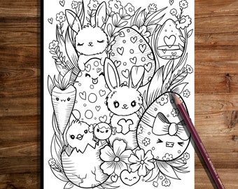 PRINTABLE Cute Easter Coloring Page, Hand-Drawn Coloring Sheet, Easter  Doodles Coloring Page, Kids Coloring Page, Adult Coloring