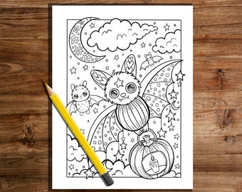 Bat coloring page,,halloween coloring page, halloween fun, halloween witch, whimsical coloring page, Halloween coloring page
