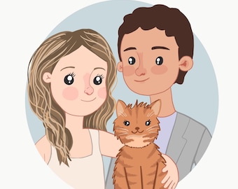 cute portrait illustration,custom portrait of couple, Custom couple illustration,digital portrait, personalized portrait, valentines gift