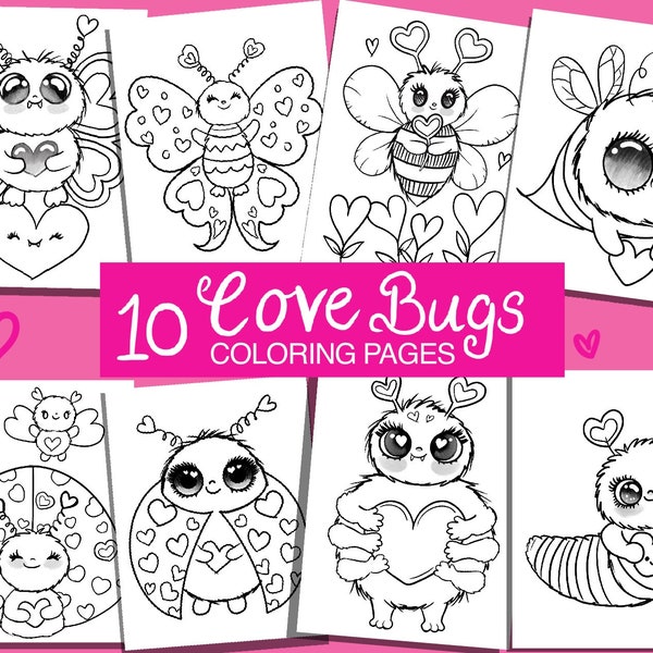 Valentine's Day Coloring Page Set - Instant Download - Valentine's Day Kids Activity - Valentine Party - Coloring Pages - Valentine Coloring