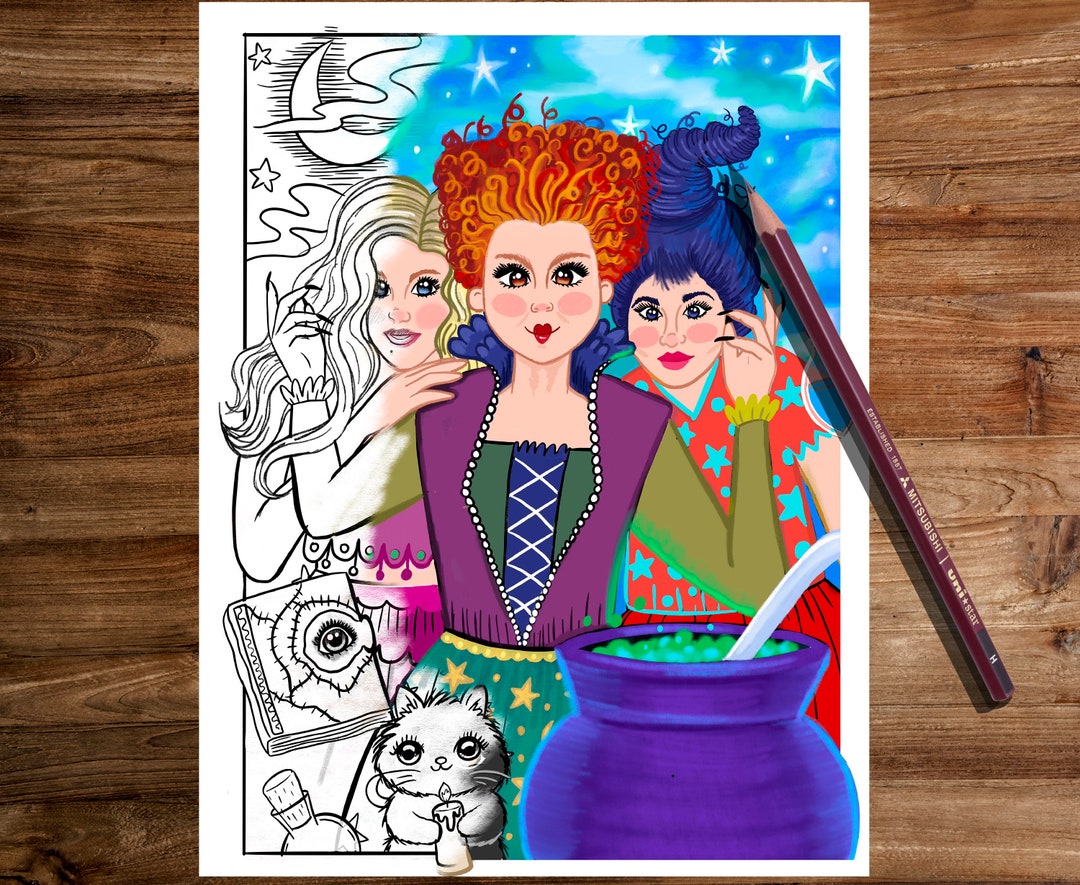 Hocus Pocus Coloring Page,,halloween Coloring Page, Hocus Pocus Fun