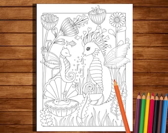 seahorse, seahorse coloring page, sea coloring page, coloring page