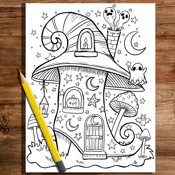 Witches boot  coloring page,halloween coloring page, halloween fun, halloween house, whimsical coloring page, Halloween coloring page