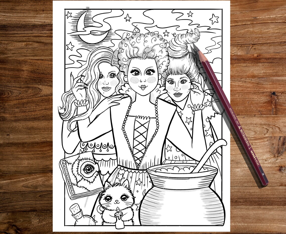 Hocus Pocus Coloring Pagehalloween Coloring Page Hocus Etsy