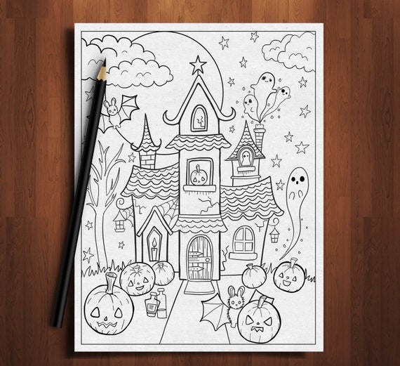 Haunted house coloring pagehalloween coloring page halloween