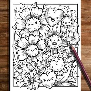 PRINTABLE Cute Flowers Coloring Page, Hand-drawn Coloring Sheet ...