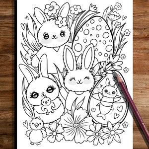 IMPRIMÍVEL Linda página para colorir de Páscoa, folha para colorir desenhada à mão, página para colorir de rabiscos de Páscoa, página para colorir infantil, colorir para adultos