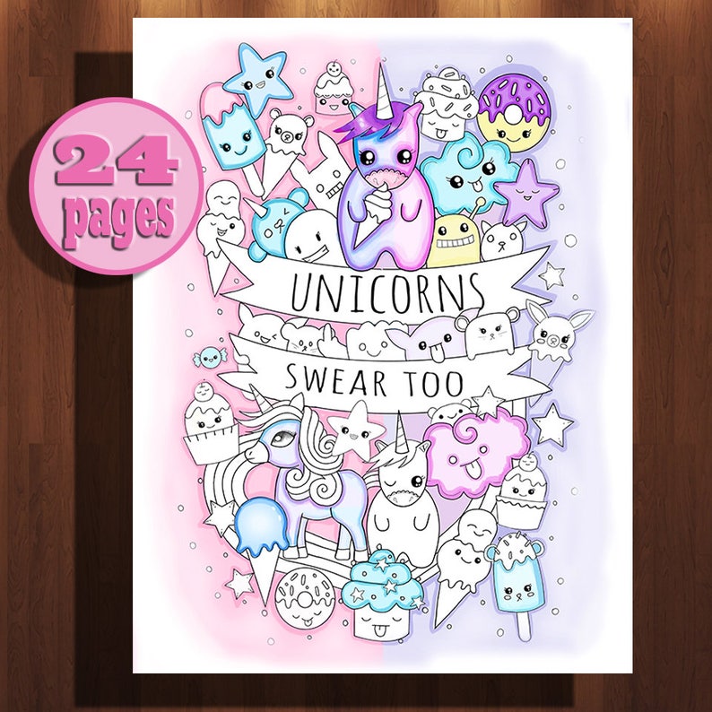 Sweary coloring book - unicorn sweary coloring book - Printable Digital coloring book - A unicorn coloring books, coloring pages 