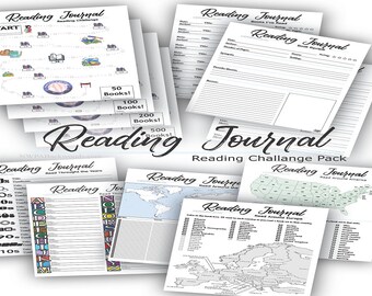 Reading Journal Printable Pages - Goal Sheets with 50, 100, 200 and 500 books, Reading Maps, Book review pages, TBR pages, Book Logs