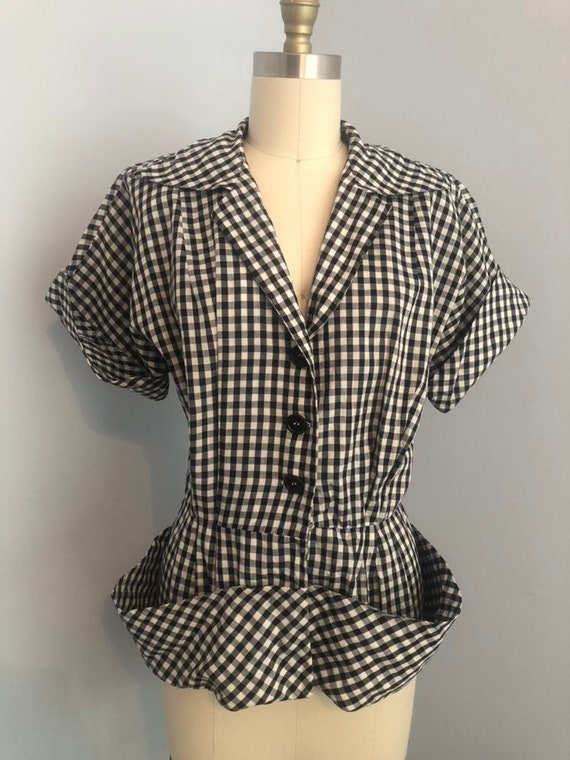 1940's Cotton Black and White Gingham Blouse