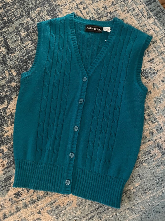 Deep Teal Button Down Sweater Vest - image 5