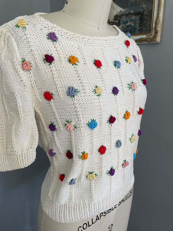 1940s Hand knitted Sweater with Embroidered Flower
