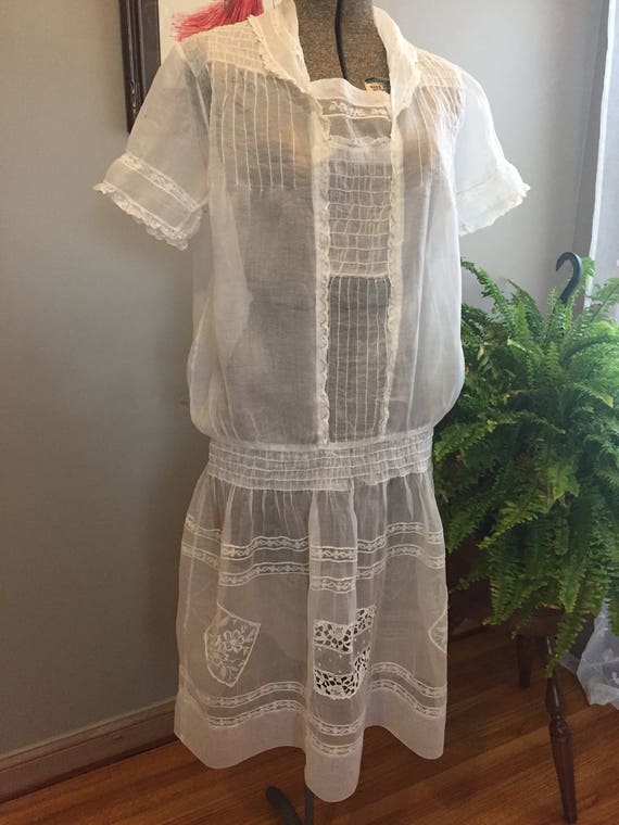 1920's White Cotton Organdy Dress
