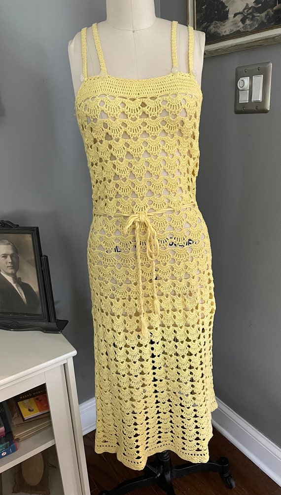 1940s Cotton Hand Crochet Dress in Yellow
